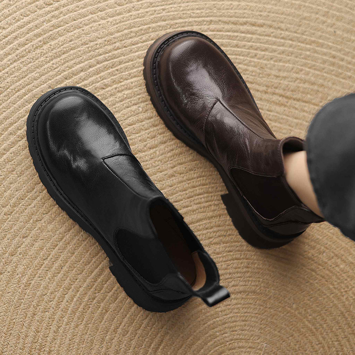 HAJINK Round Toe Platform Sheepskin Ankle Boots 08