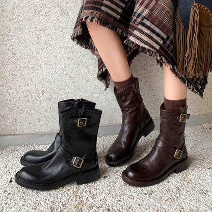 HAJINK Round Toe Sheepskin Ankle Boots 01