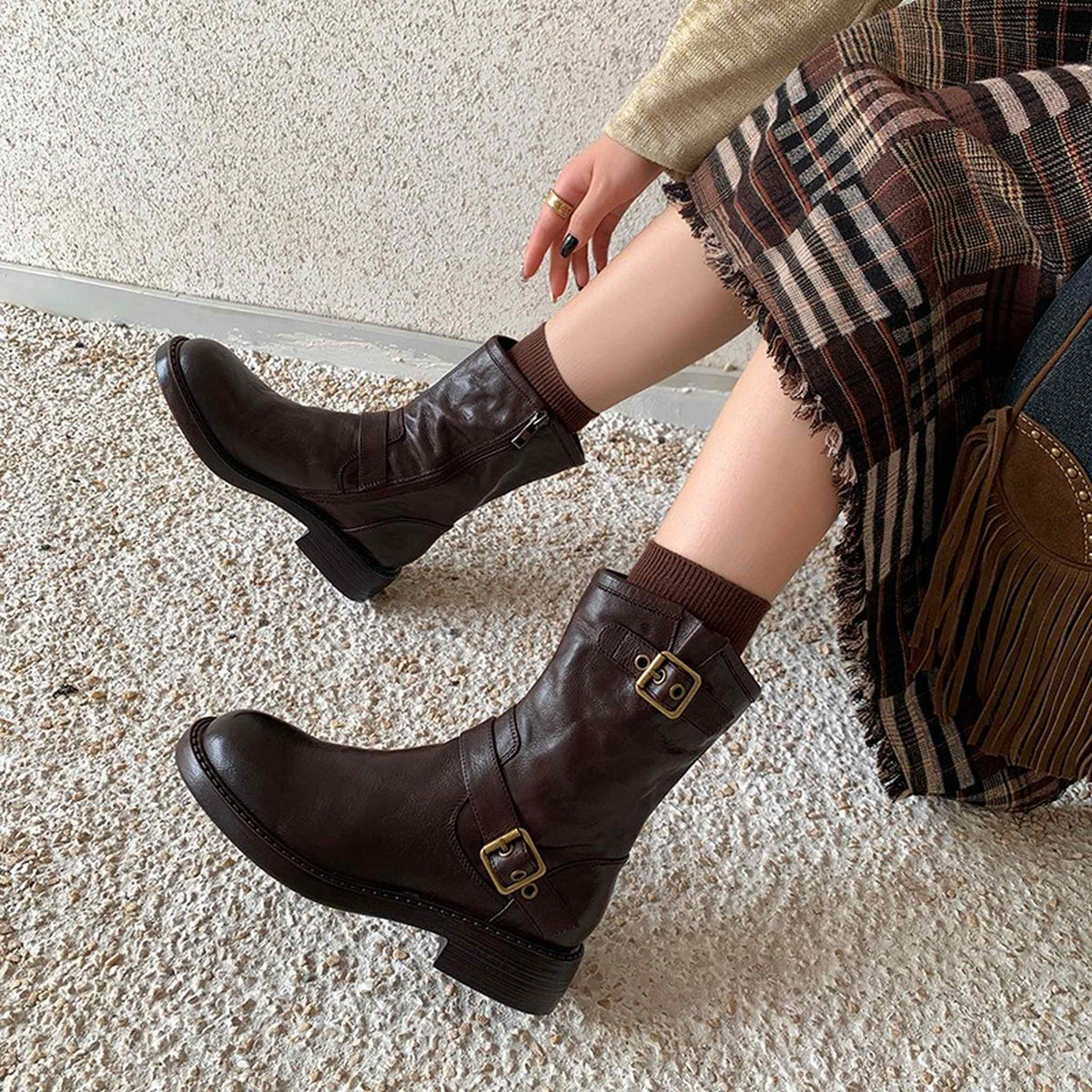 HAJINK Round Toe Sheepskin Ankle Boots 02