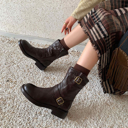 HAJINK Round Toe Sheepskin Ankle Boots 02