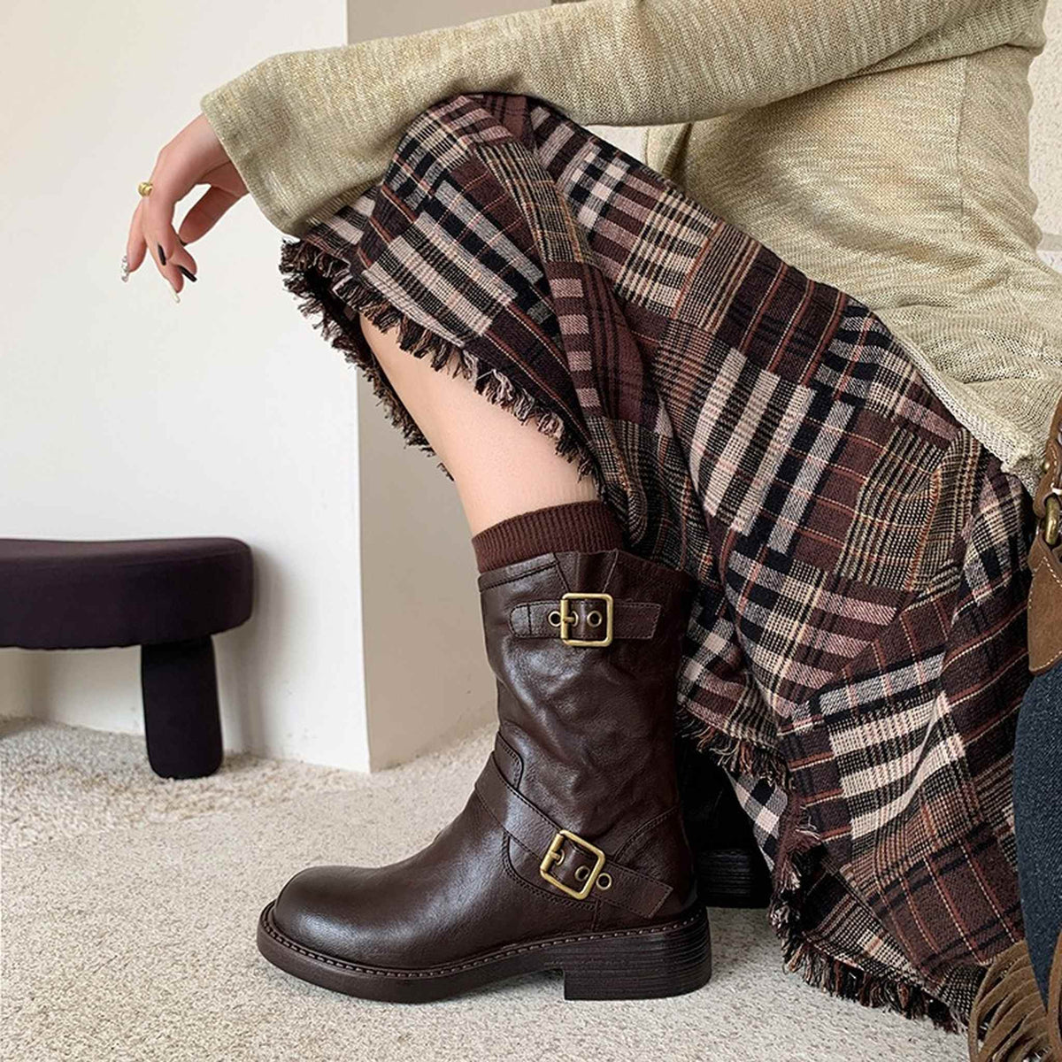 HAJINK Round Toe Sheepskin Ankle Boots 03