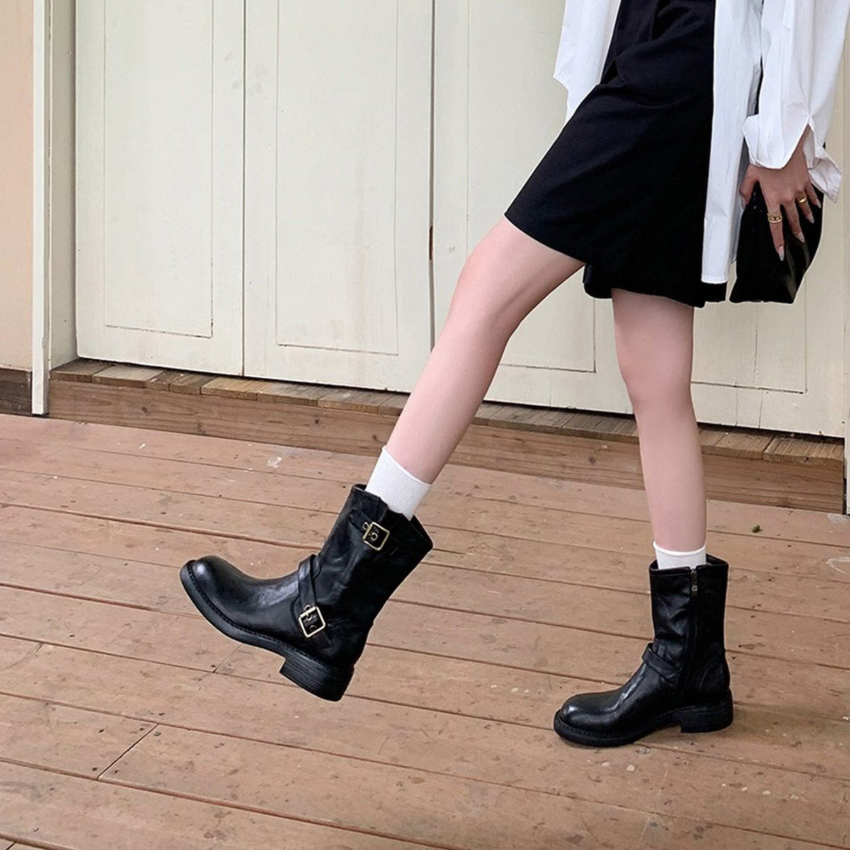 HAJINK Round Toe Sheepskin Ankle Boots 04