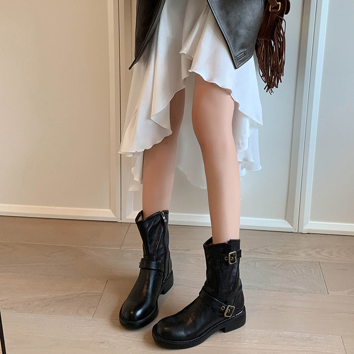 HAJINK Round Toe Sheepskin Ankle Boots 08