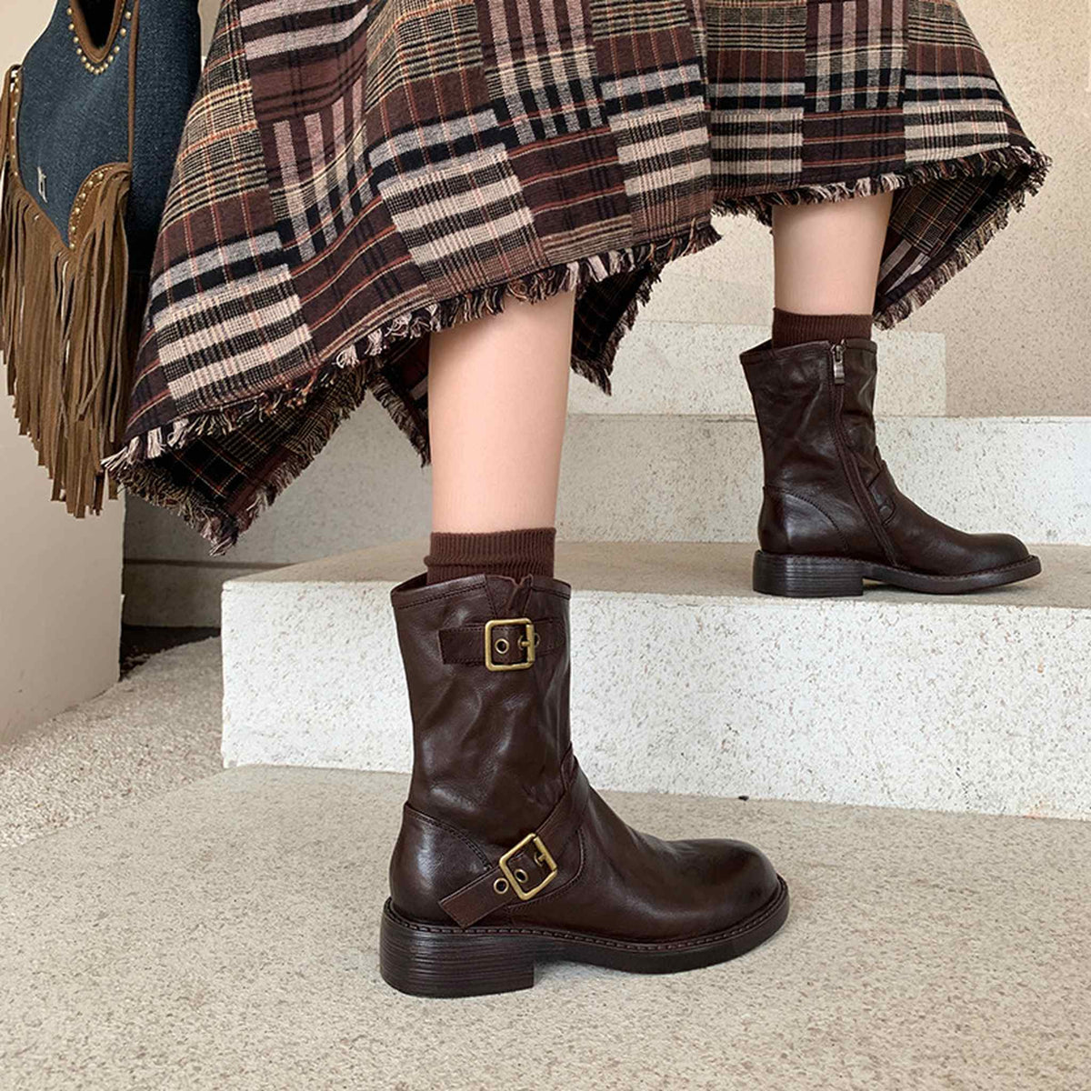 HAJINK Round Toe Sheepskin Ankle Boots 09