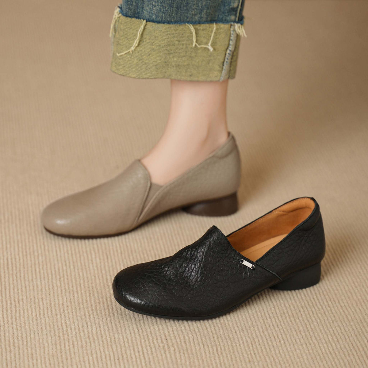 HAJINK Round Toe Soft Sole Sheepskin Loafer Shoes 03