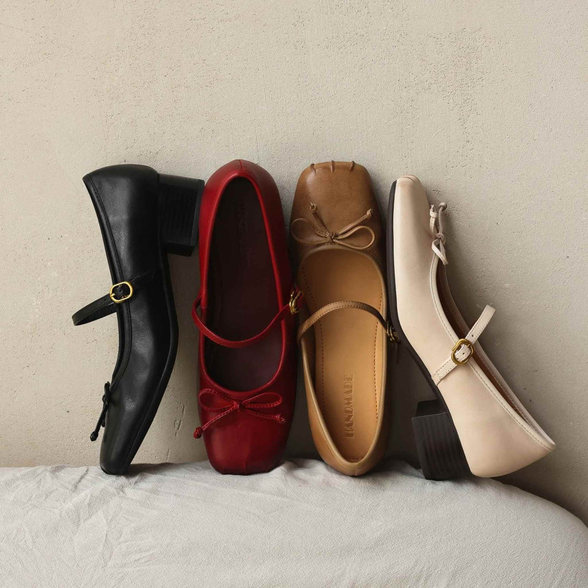 HAJINK Square Toe Bowknot Cowhide Mary Jane Shoes 01