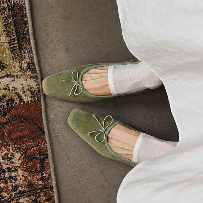 HAJINK Square Toe Bowknot Shallow Leather Flats 03