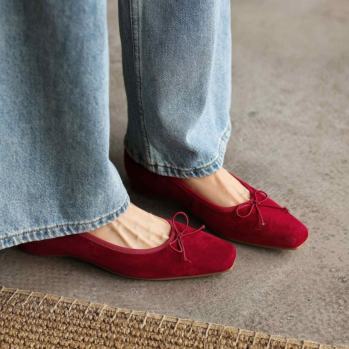 HAJINK Square Toe Bowknot Shallow Leather Flats 04