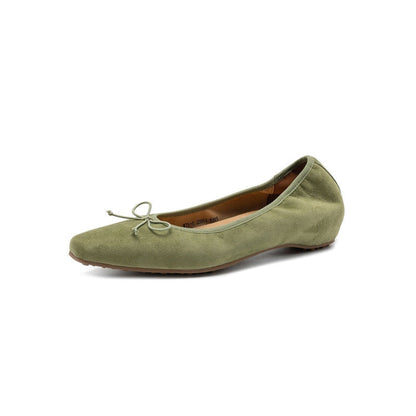 HAJINK Square Toe Bowknot Shallow Leather Flats 07