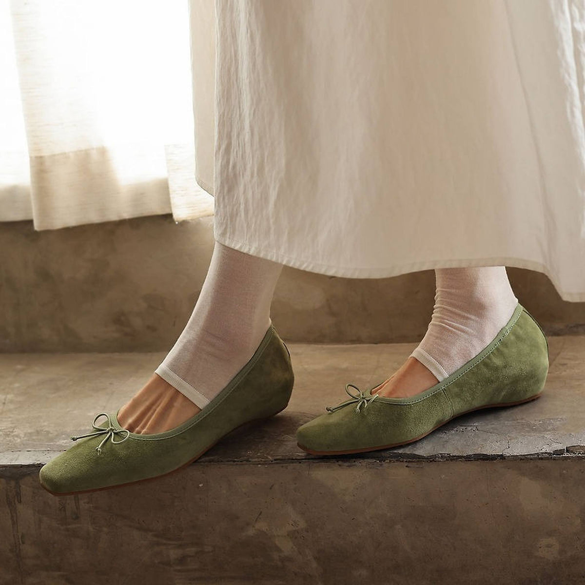 HAJINK Square Toe Bowknot Shallow Leather Flats 08