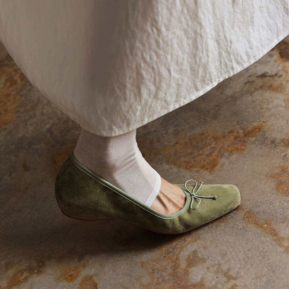 HAJINK Square Toe Bowknot Shallow Leather Flats 09