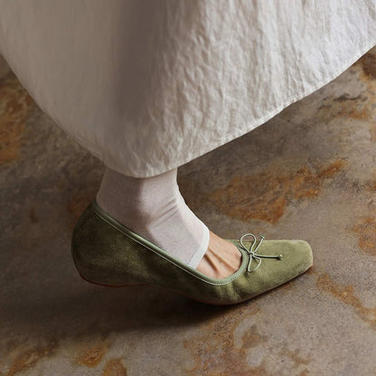 HAJINK Square Toe Bowknot Shallow Leather Flats 09