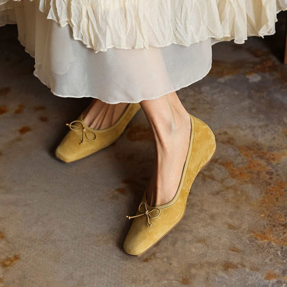 HAJINK Square Toe Bowknot Shallow Leather Flats 11