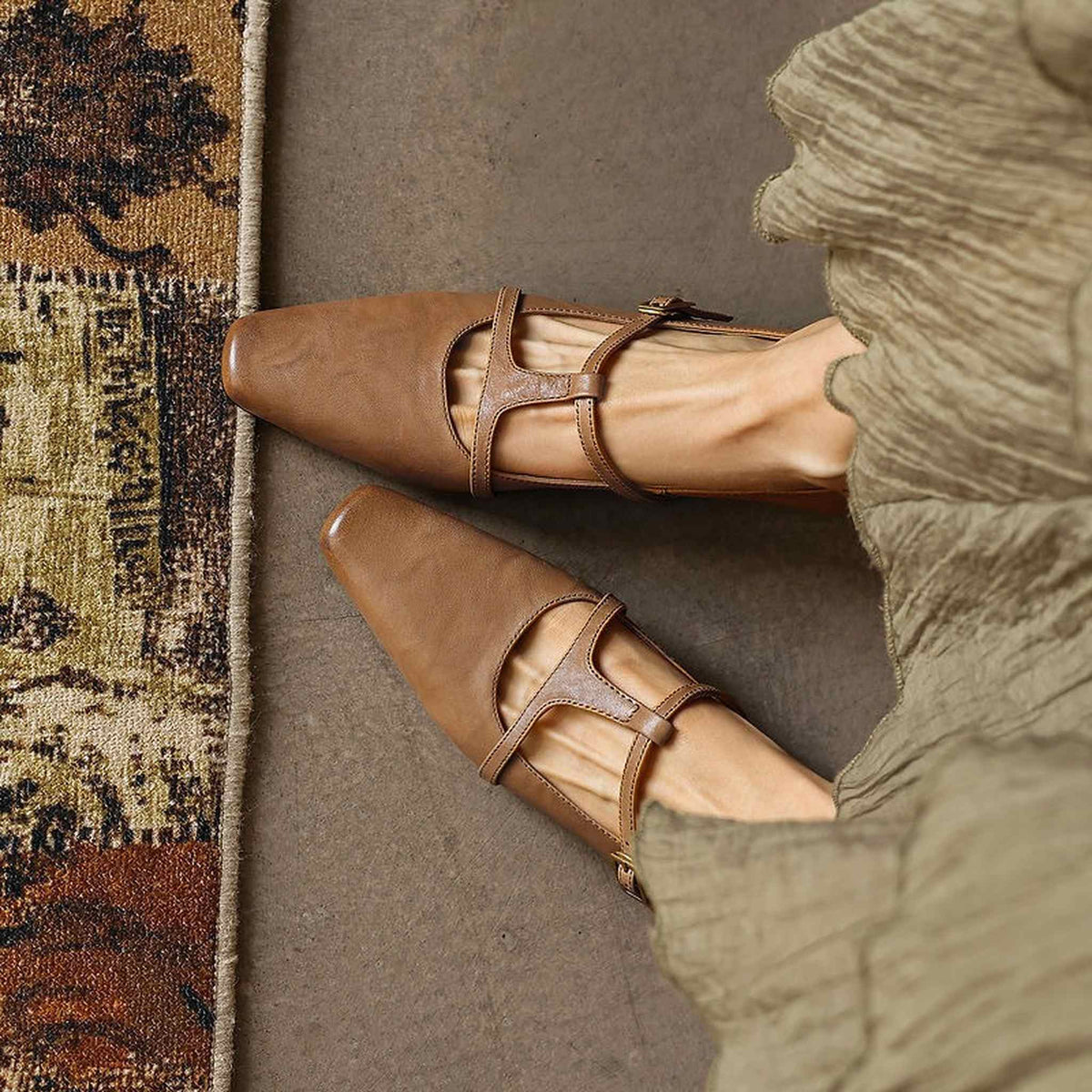 HAJINK Square Toe Cowhide Mary Jane Shoes 03