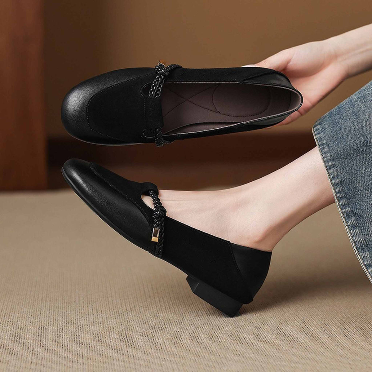 HAJINK Square Toe Leather Mary Jane Shoes 01