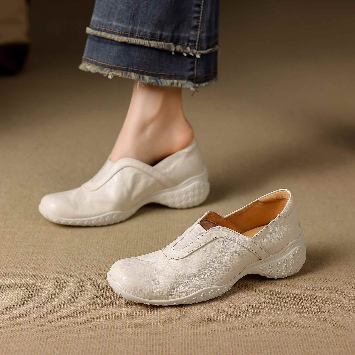 HAJINK Square Toe Platform Leather Flats 01