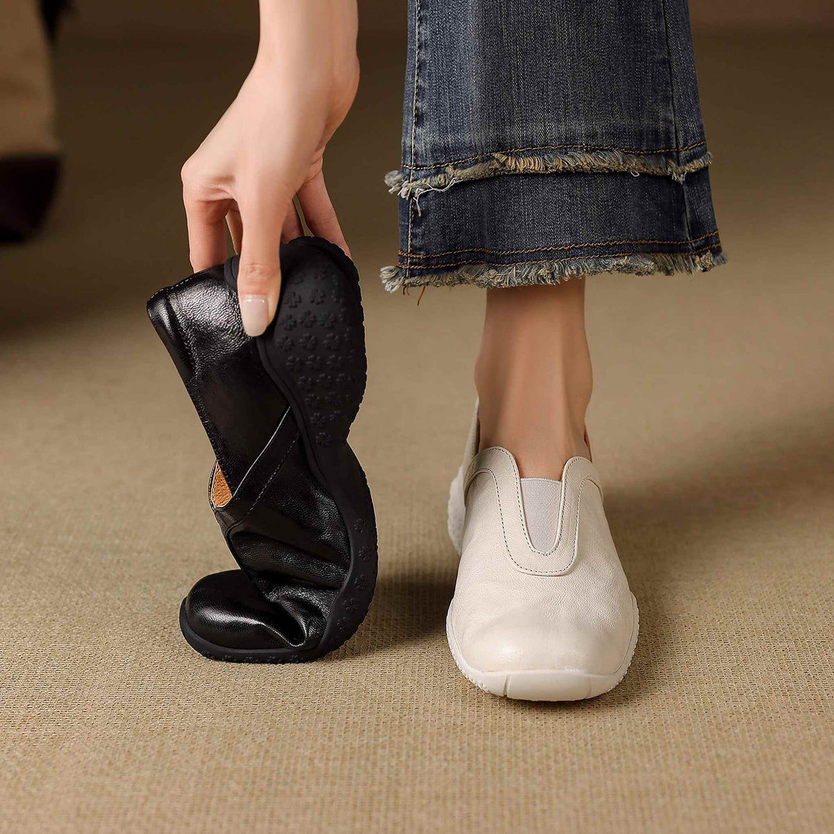 HAJINK Square Toe Platform Leather Flats 02