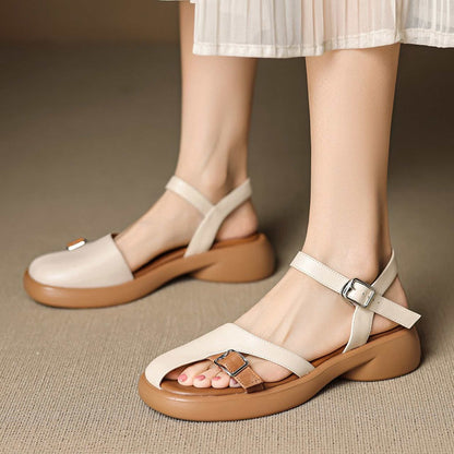 half open toe mid block heel closed toe roman leather s 04