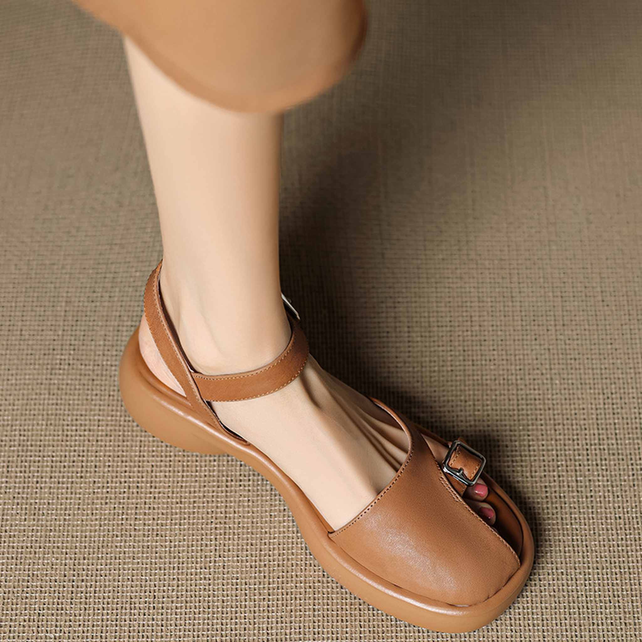 half open toe mid block heel closed toe roman leather s 07