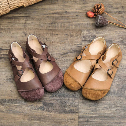handmade artistic genuine leather shallow retro flat sh 02