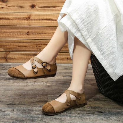 handmade artistic genuine leather shallow retro flat sh 03