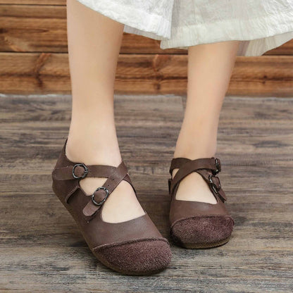 handmade artistic genuine leather shallow retro flat sh 04