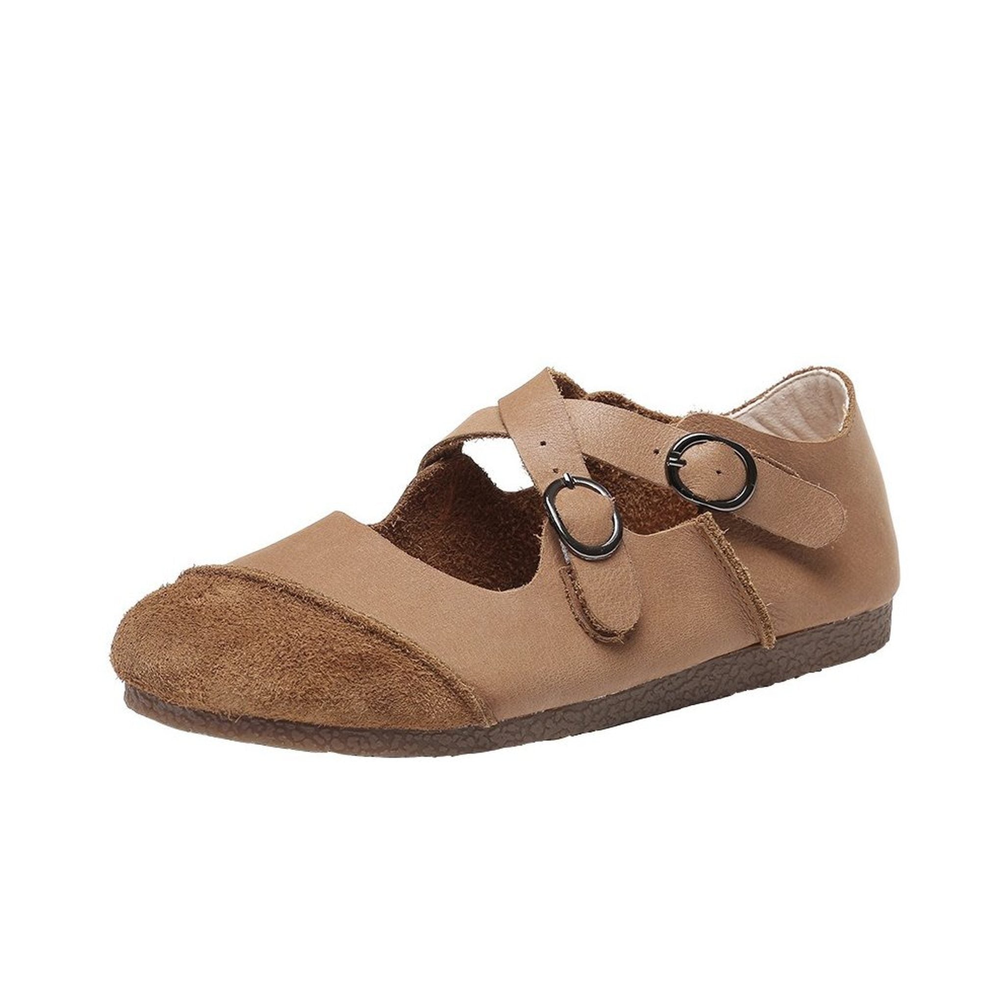 handmade artistic genuine leather shallow retro flat sh 05