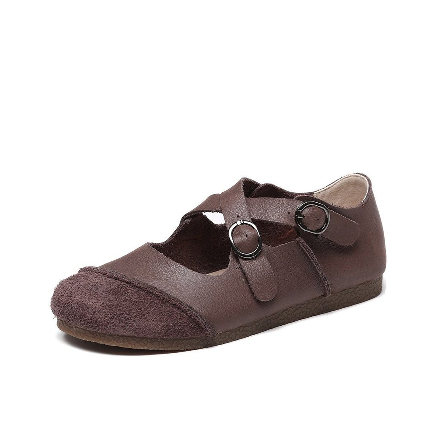 handmade artistic genuine leather shallow retro flat sh 06