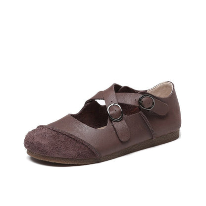 handmade artistic genuine leather shallow retro flat sh 06