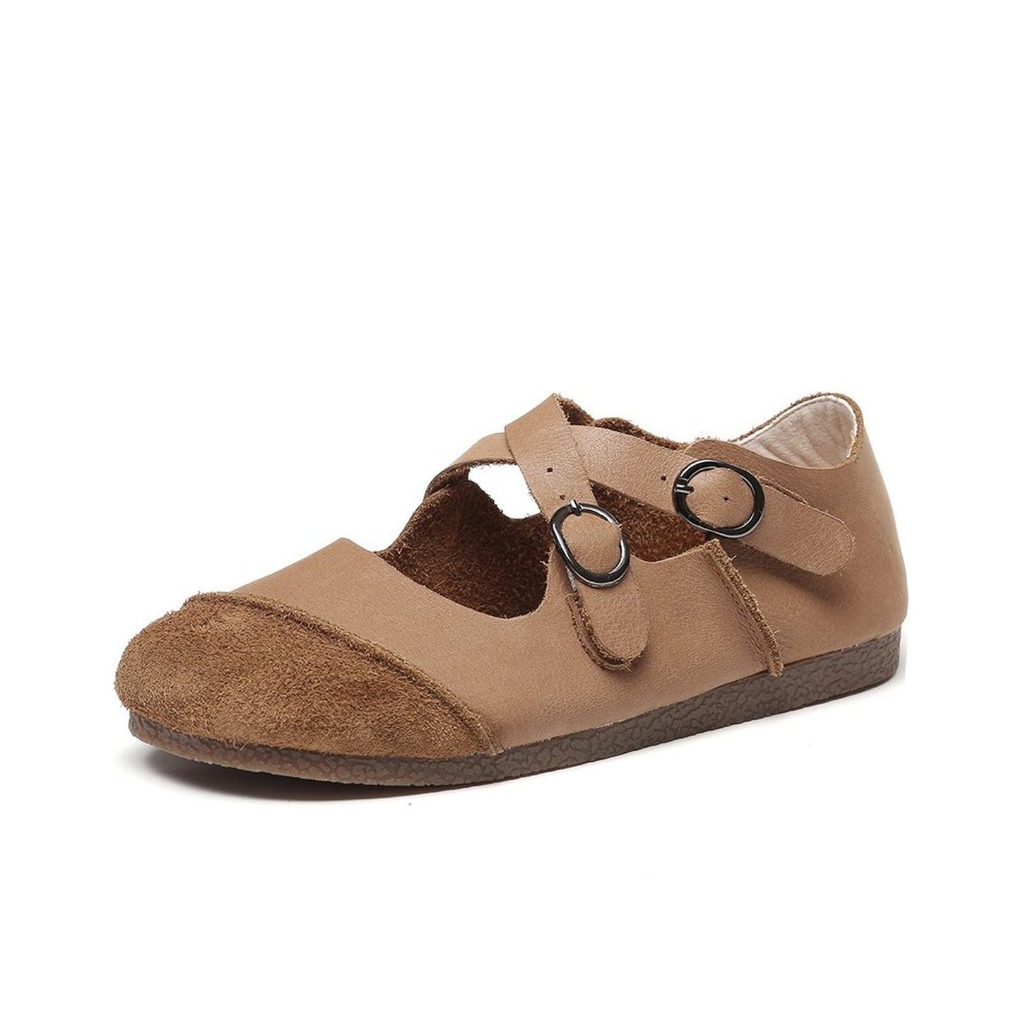 handmade artistic genuine leather shallow retro flat sh 07