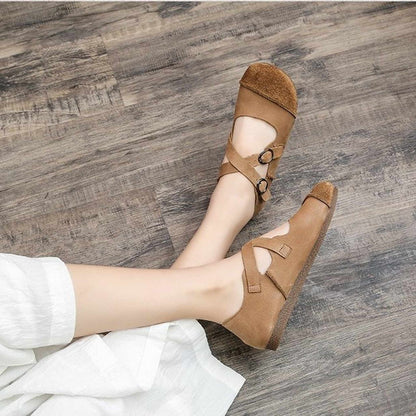 handmade artistic genuine leather shallow retro flat sh 09