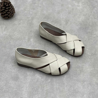 handmade closed back woven hollow leather flat sandals  03
