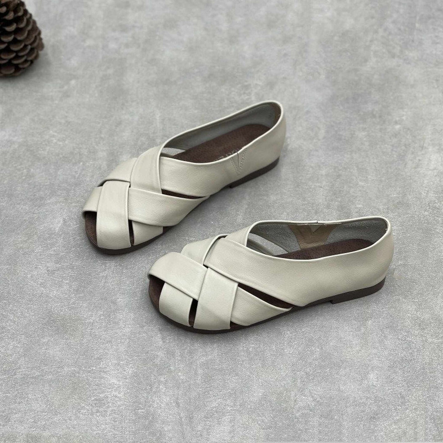 handmade closed back woven hollow leather flat sandals  04