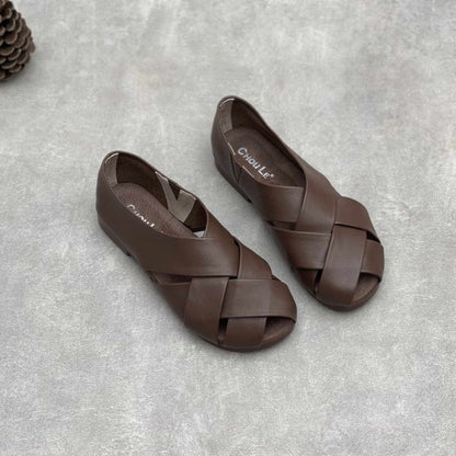 handmade closed back woven hollow leather flat sandals  05