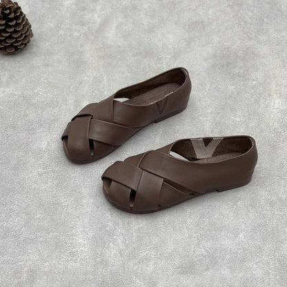 handmade closed back woven hollow leather flat sandals  06