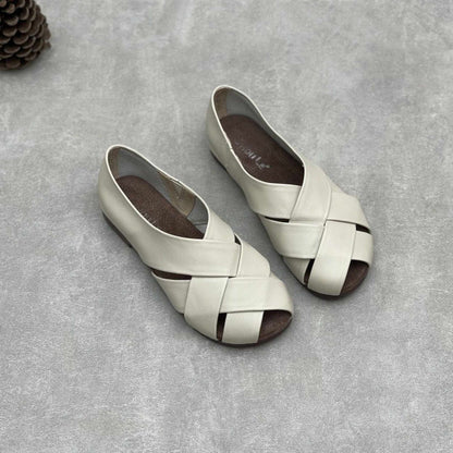 handmade closed back woven hollow leather flat sandals  07