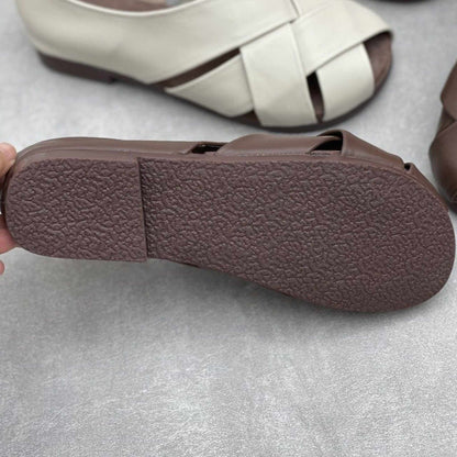 handmade closed back woven hollow leather flat sandals  09