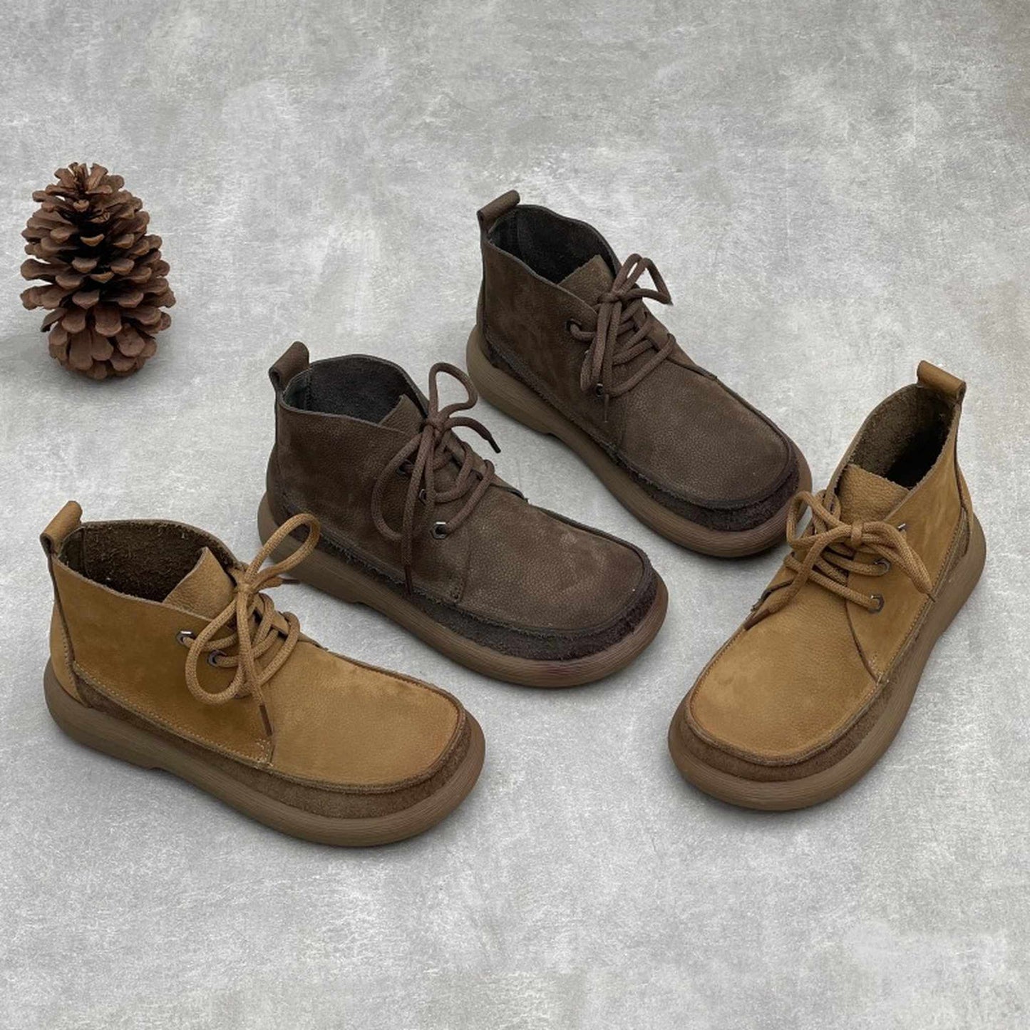handmade flat lace up round toe fleece lined leather an 01