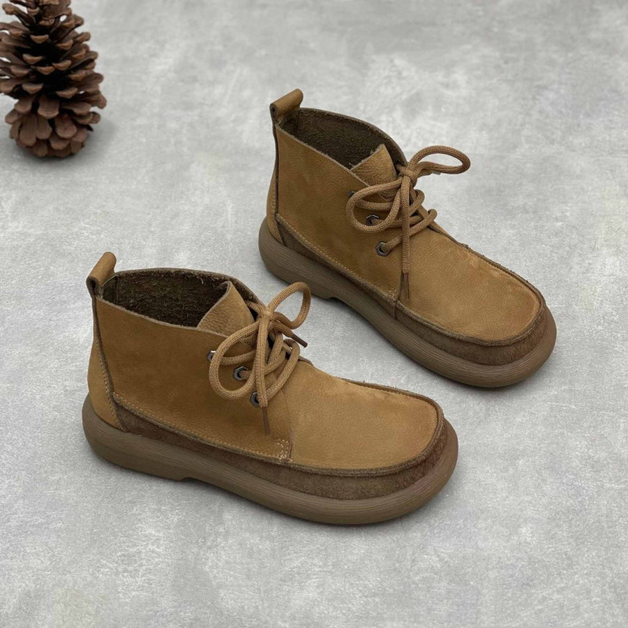 handmade flat lace up round toe fleece lined leather an 02