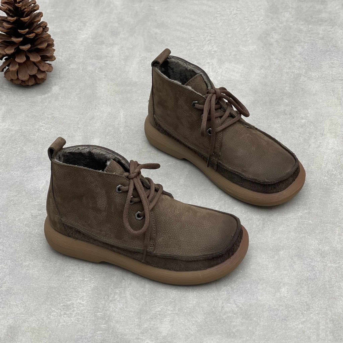 handmade flat lace up round toe fleece lined leather an 05