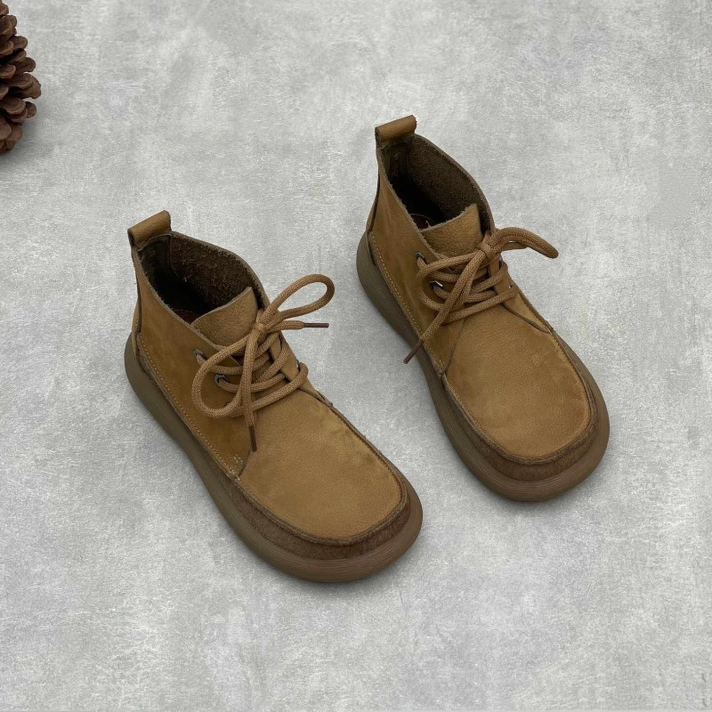 handmade flat lace up round toe fleece lined leather an 06