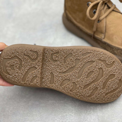 handmade flat lace up round toe fleece lined leather an 08