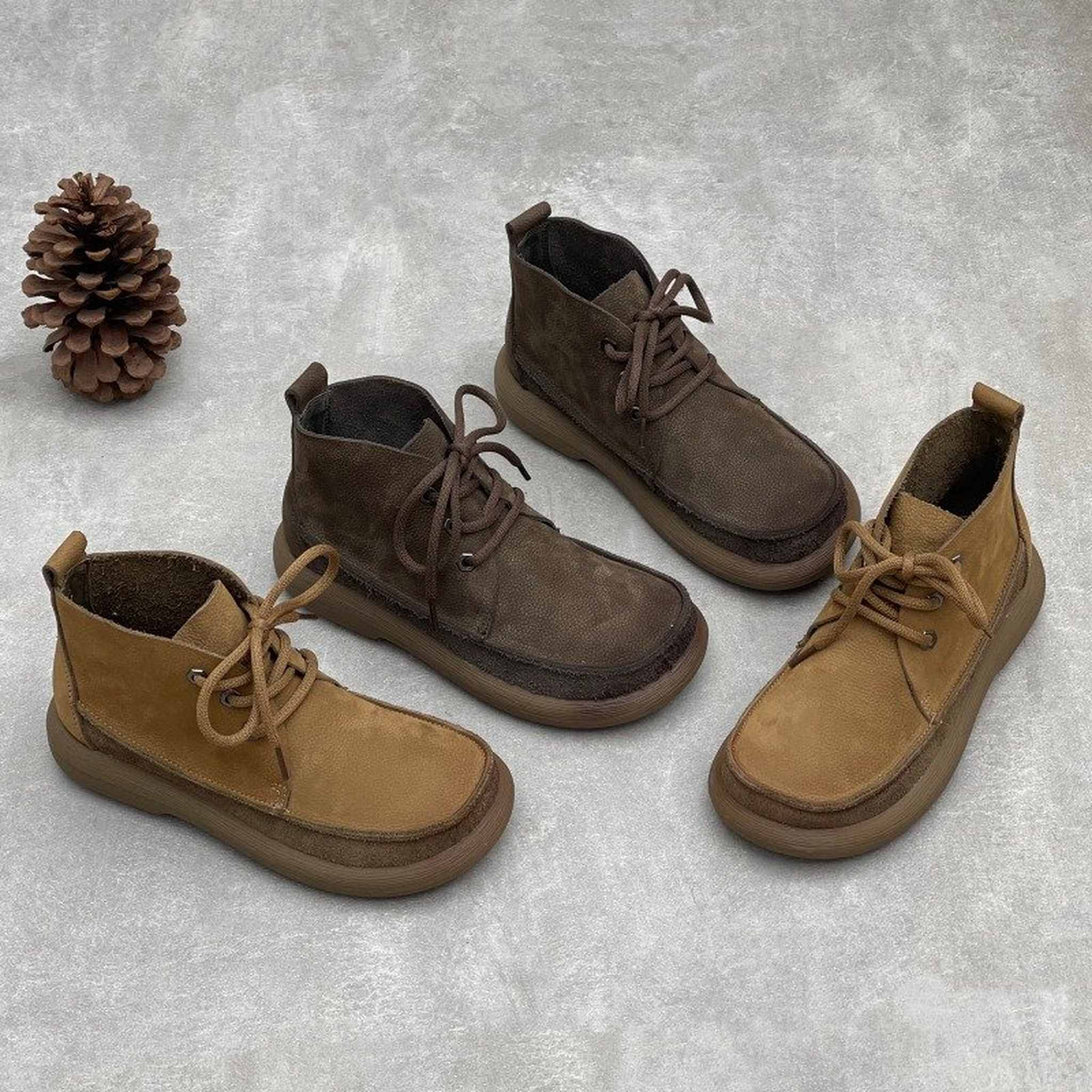 handmade flat sole genuine leather short boots for spri 01