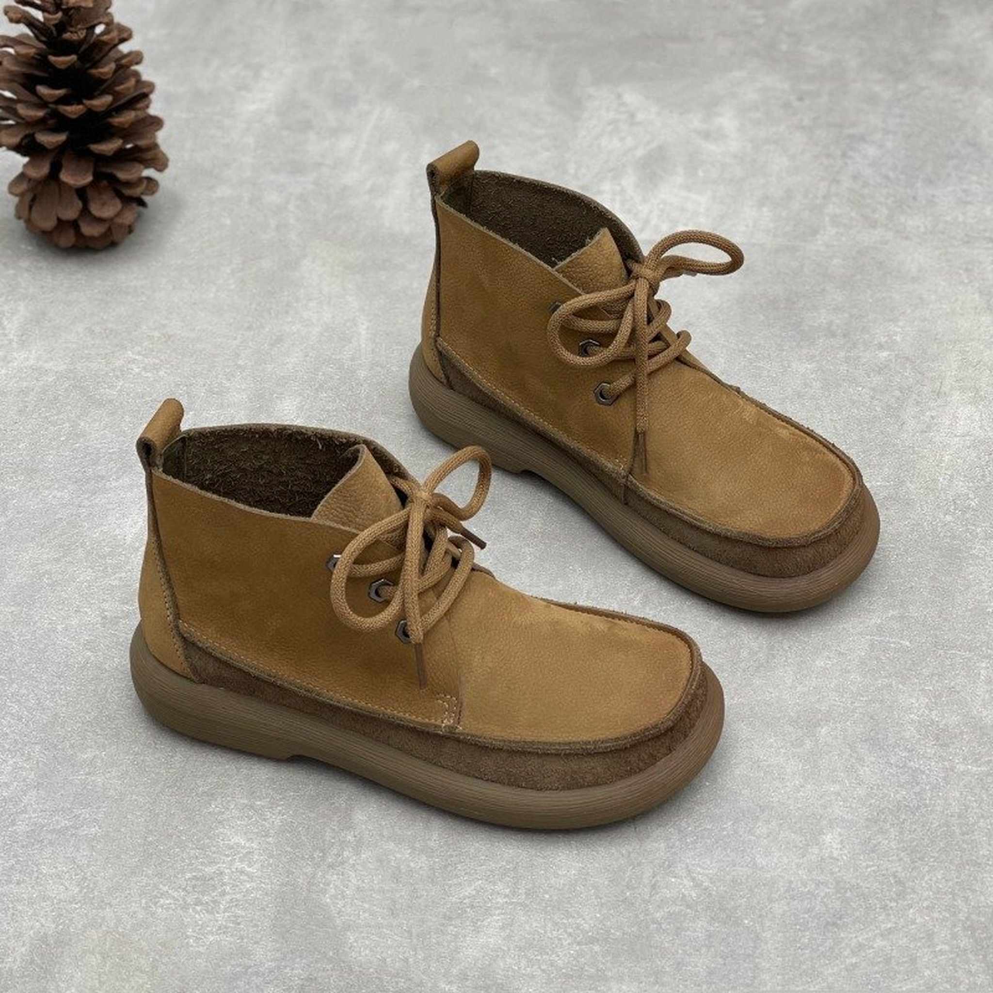 handmade flat sole genuine leather short boots for spri 02