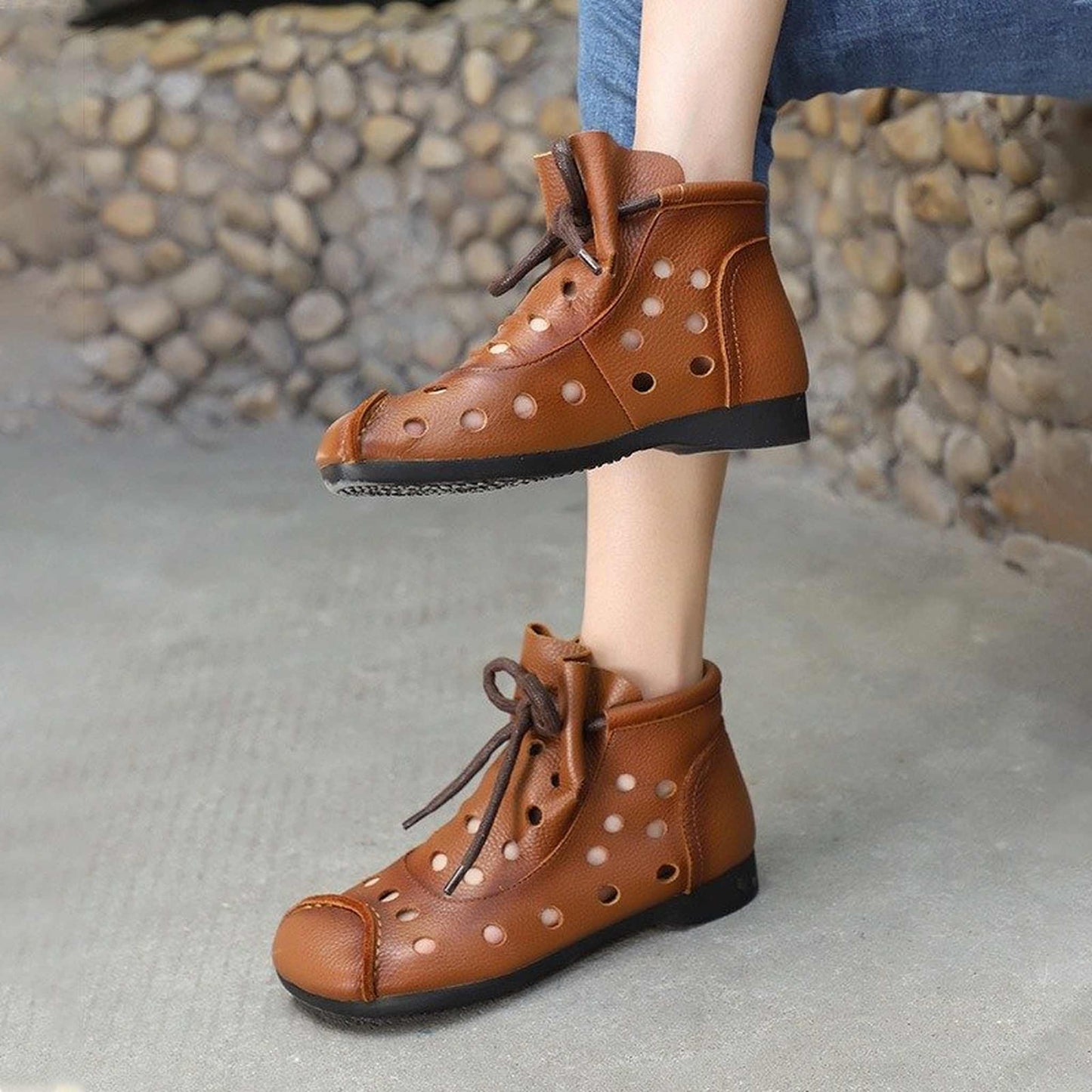 hollow breathable full grain leather sandal boots for s 02