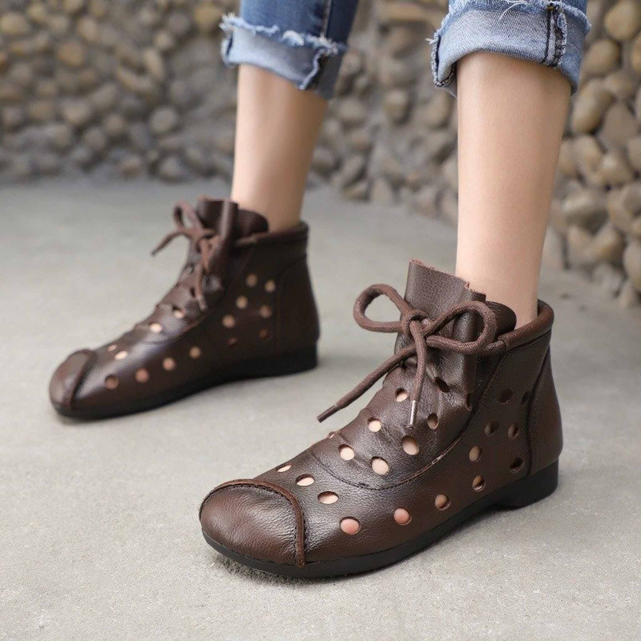 hollow breathable full grain leather sandal boots for s 03
