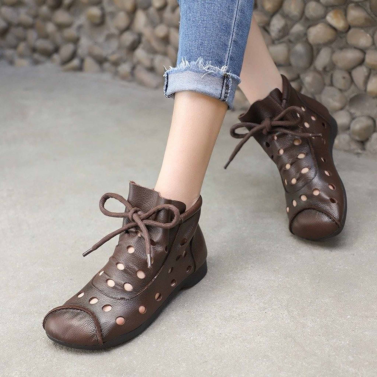 hollow breathable full grain leather sandal boots for s 04