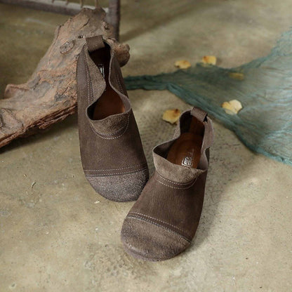 mori soft sole cowhide round toe flat shoes in coffee g 01