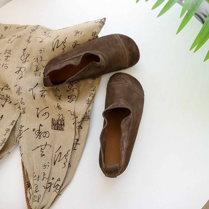 mori soft sole cowhide round toe flat shoes in coffee g 04