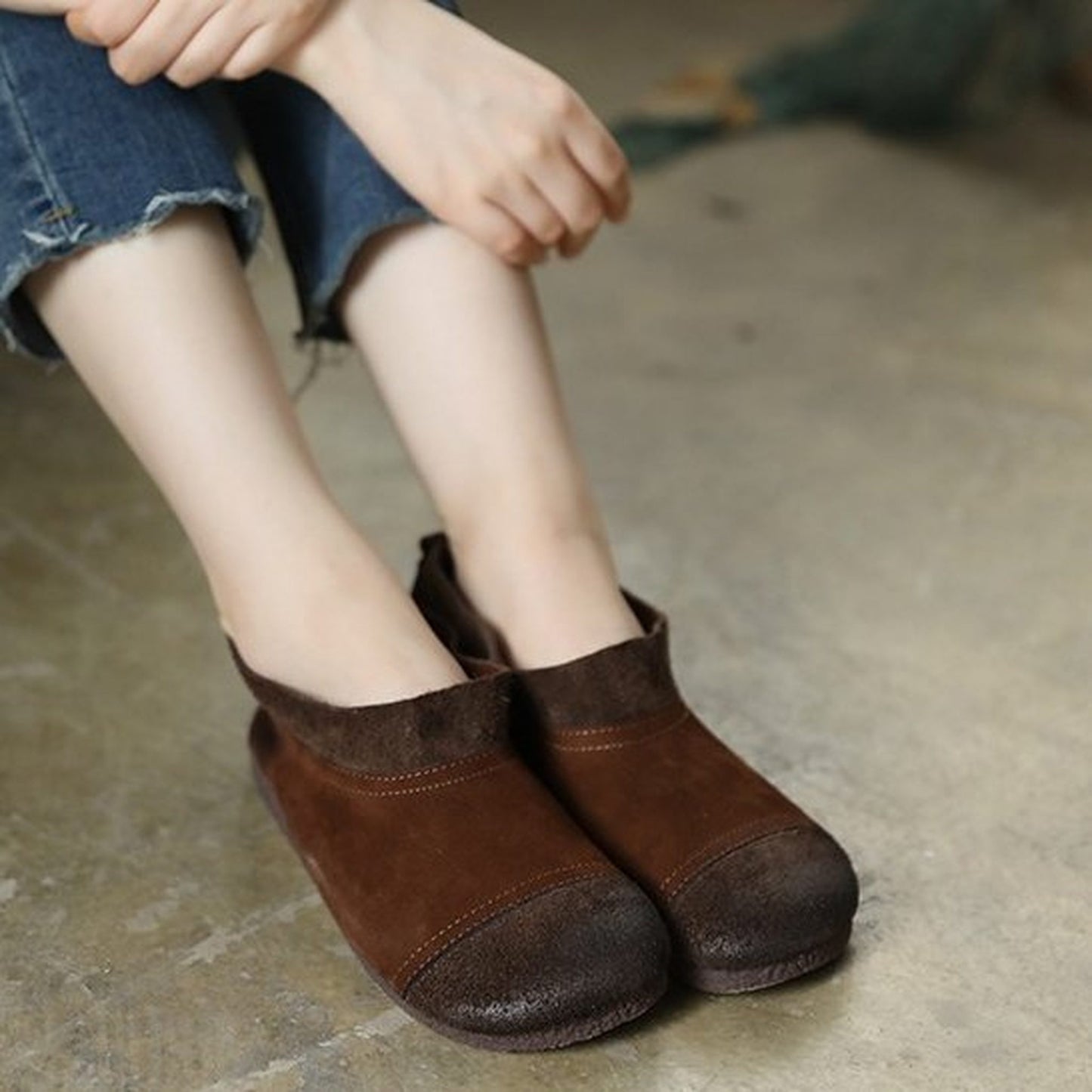 mori soft sole cowhide round toe flat shoes in coffee g 07